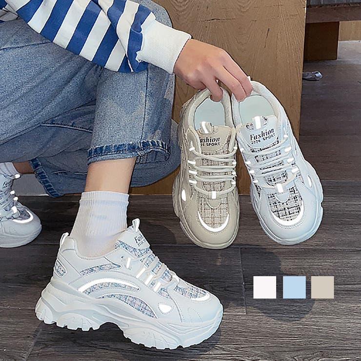 【10％OFFクーポン！3/26(木)1:59まで】アクセサリーショップPIENA ダッドスニーカー レディース 春夏秋冬 ローカット 厚底 レースアップ 反射素材 ボリュームあり 合皮 シンプル 大人 黒 シューズ・靴