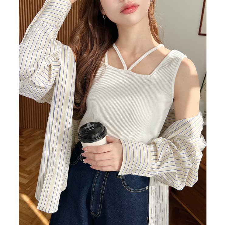 moment+ 前後2WAYスクエアホルタータンクトップ T/Cカットテレコリブ＆カラーネップテレコリブ トップス