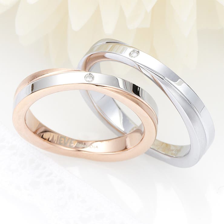 【10％OFFクーポン！2/10(火)1:59まで】アクセサリーショップPIENA 天然ダイヤモンド サージカルステンレス316L製 2つのラインがクロスしたペアリング ペアにも アクセサリー