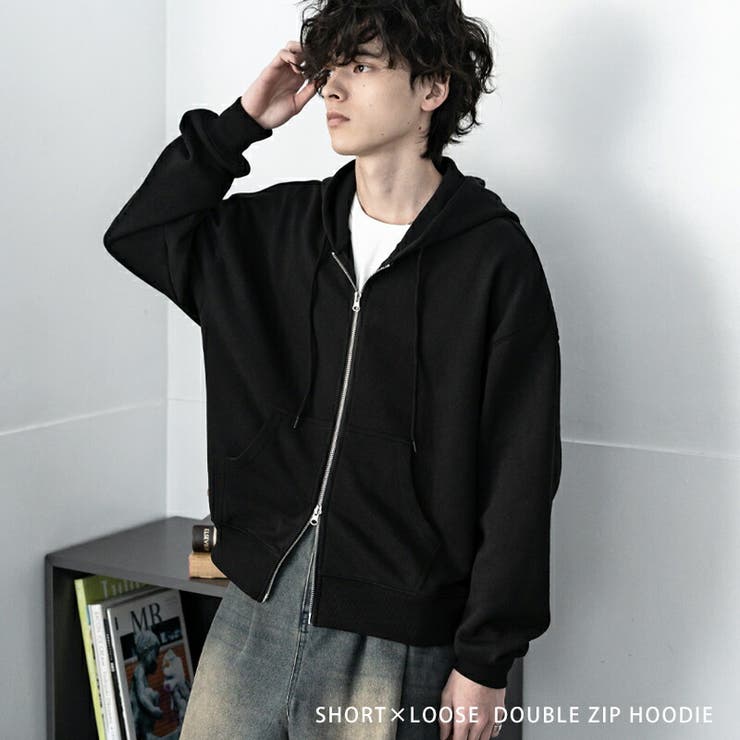 Rocky Monroe パーカー ダブルジップ ショート丈 フルジップ メンズ レディース 短丈 クロップド 長袖 無地 裏毛 裏パイル T/C裏毛 ロングシーズン オーバーサイズ ルーズ ルームウェア カジュアル ストリート スポーティー リラック