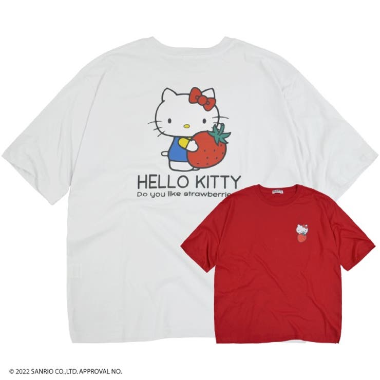 【10％OFFクーポン！3/26(木)1:59まで】CharaBasket ハローキティ ビック Tシャツ 半袖 バック プリント フルーツ M L LL トップス