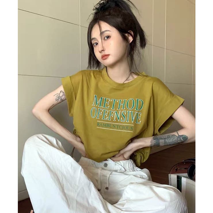 Axis サイドドロストロゴルーズTシャツ トップス