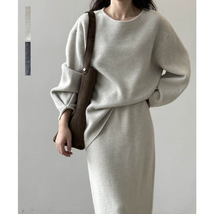 【10％OFFクーポン！2/23(月)1:59まで】ARGO TOKYO Back Button Crew-Neck Knit Setup 29104 バックボタンクルーネックニットトップススカートセットアップ ニットトップス ニットスカート アウター(