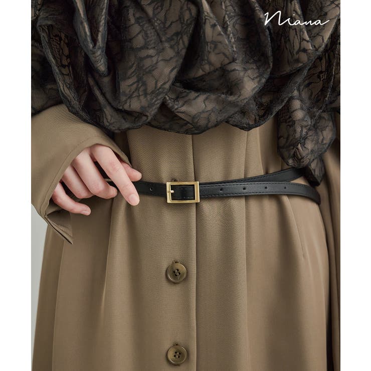 Fashion Letter niana ニアナ ゴールドスクエアバックルベルト レディース 細ベルト 細め ウエストマーク フェイクレザー 合皮 ワンポイント シンプル 無地 黒 ブラック 上品 フォーマル パーティー 結婚式 小物