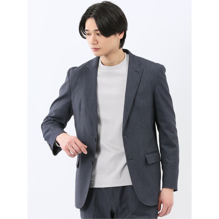 【10％OFFクーポン！2/10(火)1:59まで】TAKA-Q MEN クロスストレッチ スリムフィット 2ボタンジャケット 紺(セットアップ可能) スーツ