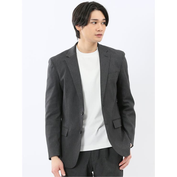 TAKA-Q MEN クロスストレッチ スリムフィット 2ボタンジャケット 黒(セットアップ可能) スーツ