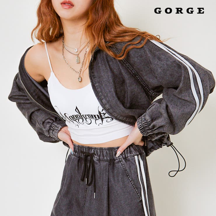 GORGE ラインデニムドローコードショート丈ブルゾン アウター(コート・ジャケットなど)
