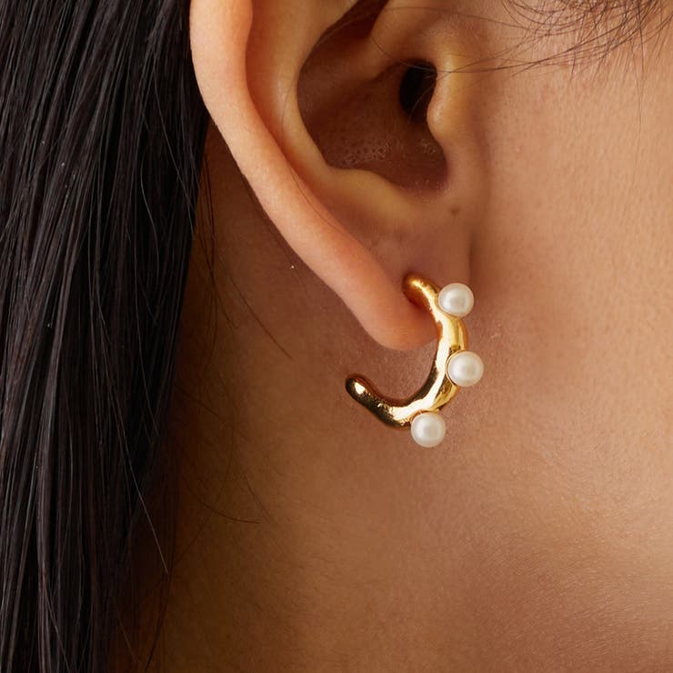 Melody Accessory イヤリング ピアス 日本製 パール K18GP フープ フープピアス フープイヤリング 金属アレルギー対応 キャッチ ネジバネ式 チタンポスト シンプル ゴールド シルバー ブランド おしゃれ アクセサリー