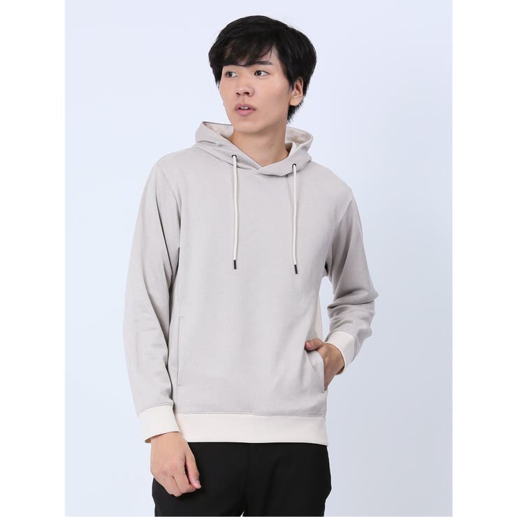 TAKA-Q MEN フェイクスエード 切替 長袖プルパーカー トップス