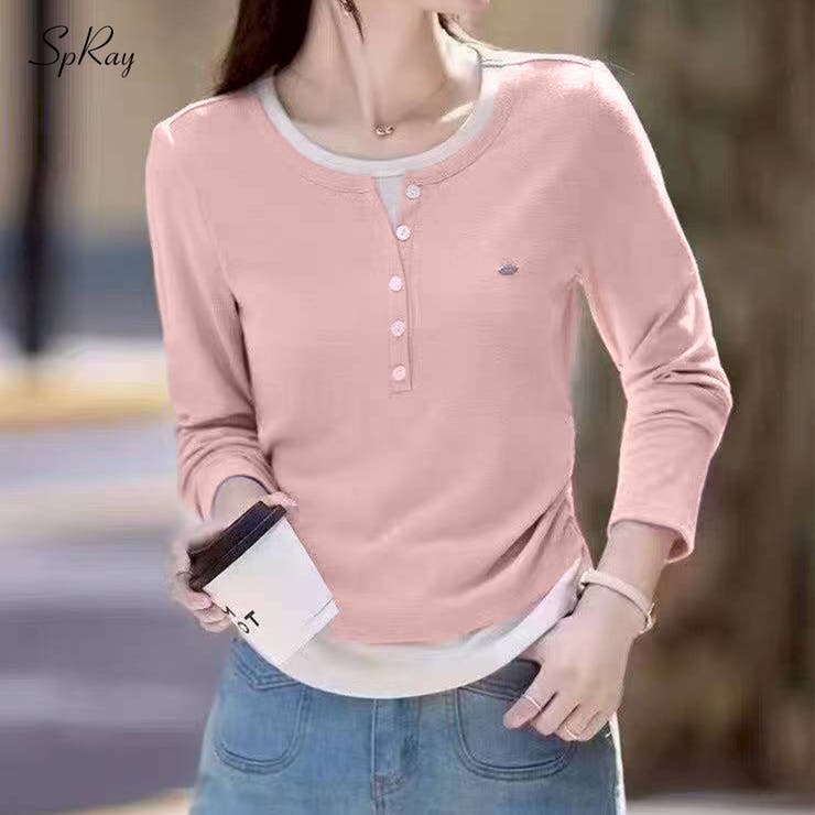 SpRay 配色ヘンリーフェイクレイヤード トップス