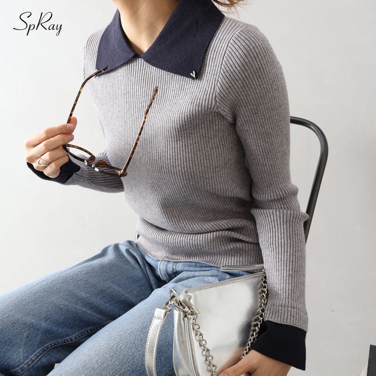 SpRay 襟付きニットプルオーバー トップス