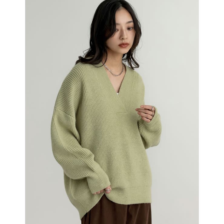 Re:EDIT [新色追加][2025AW COLLECTION][静電気防止]深Vネックニットプルオーバー トップス shoplistselect-10440088 SHOPLIST サンプル画像3