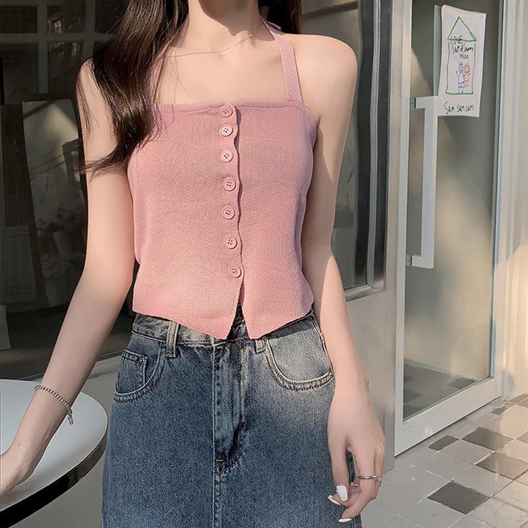 リボン付きキャミソール ホルターネック ピンク シフォン ii000010191_c3.jpg