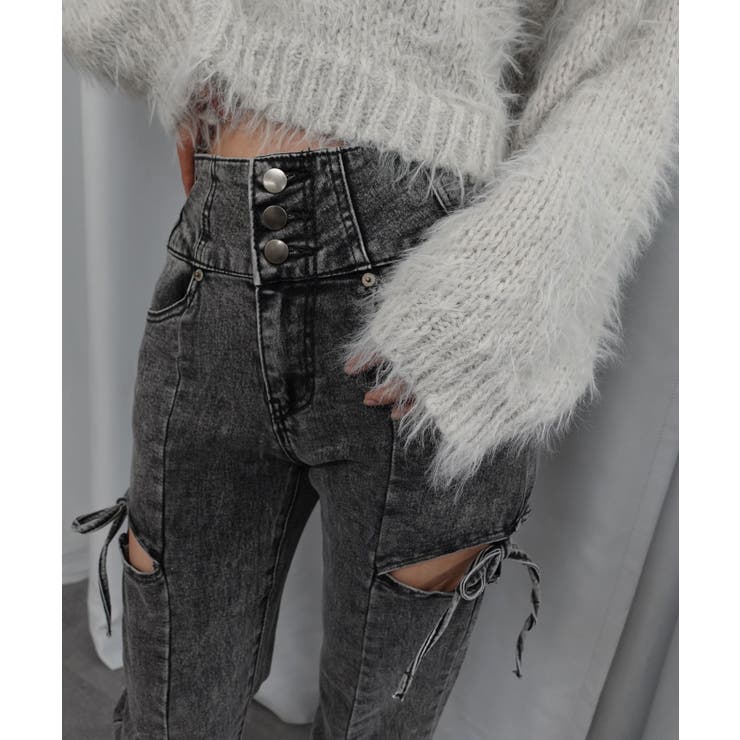 【10％OFFクーポン！3/26(木)1:59まで】CORNERS ハイウエストカットアウトリボンデニムパンツ パンツ・ズボン