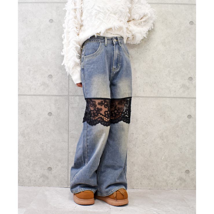 FUN レースリメイクデニムパンツ パンツ・ズボン