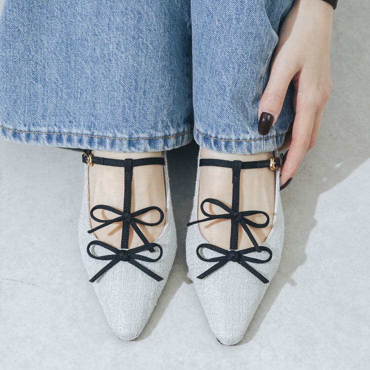 【ポイント2倍＆クーポン！3/11(水) 1:59まで】EVOL 【ふかふか・クッション入り】ダブルリボンTストラップパンプス シューズ・靴