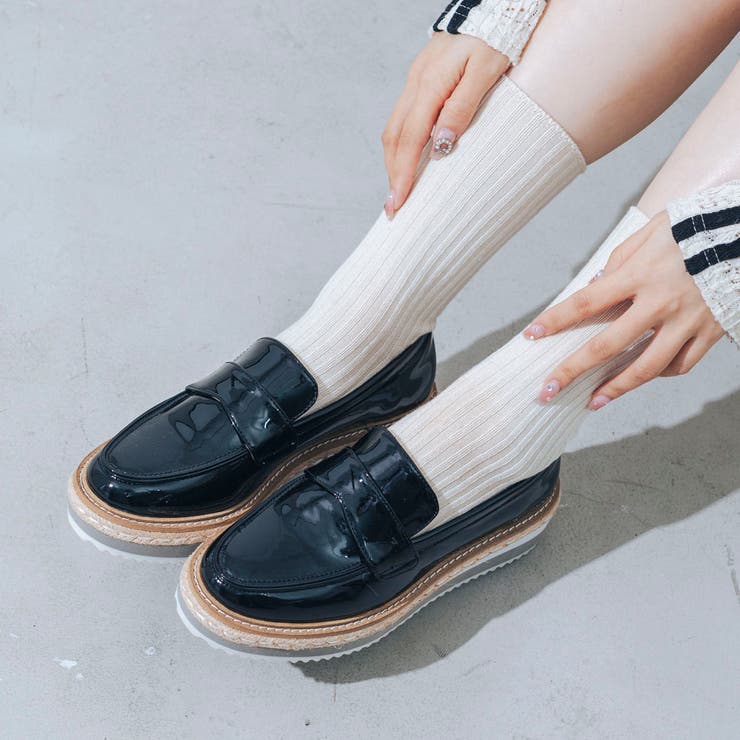 【10％OFFクーポン！2/10(火)1:59まで】EVOL 【美脚効果・22.0-25.0cm展開】厚底プラットフォームローファー シューズ・靴