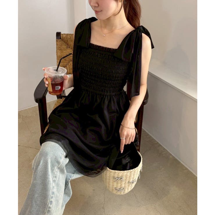 【10％OFFクーポン！2/10(火)1:59まで】NICE CLAUP / OLIVE des OLIVE OUTLET 【one after another】肩リボンシャーリングビスチェ トップス