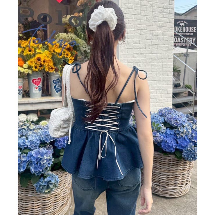 【10％OFFクーポン！2/10(火)1:59まで】NICE CLAUP / OLIVE des OLIVE OUTLET 【one after another】【お揃いcollection】デニムビスチェ トップス