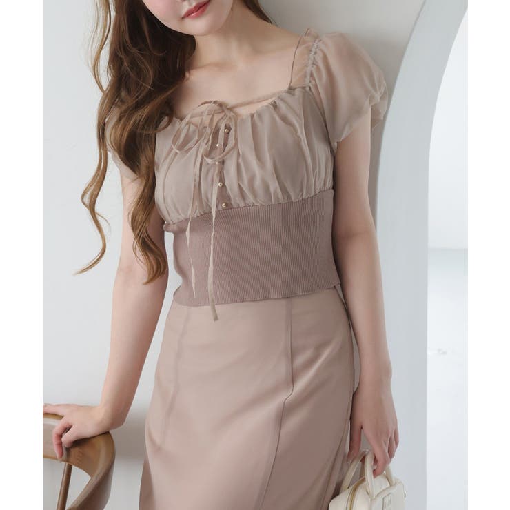 【10％OFFクーポン！9/11(金)1:59まで】NICE CLAUP / OLIVE des OLIVE　OUTLET 【one after another】オフショルクロスリボンニット トップス