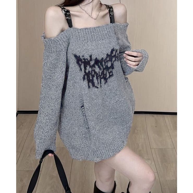 SUNSHINE CLOSET オフショルニットミニワンピース ダメージ ワンピース・ドレス