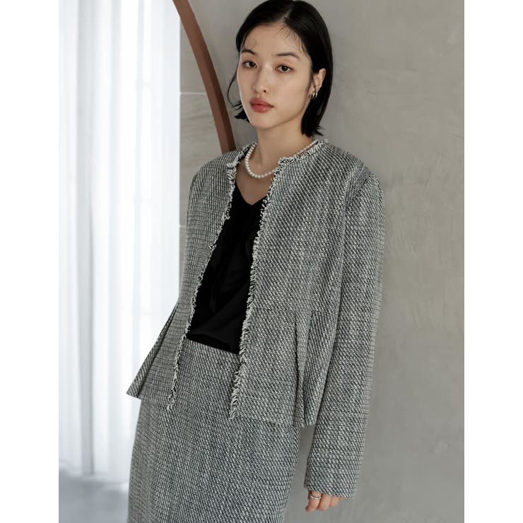 Re:EDIT [大きいサイズ有]モノトーンツイードノーカラーぺプラムジャケット アウター(コート・ジャケットなど) shoplistselect-10456178 SHOPLIST サンプル画像3