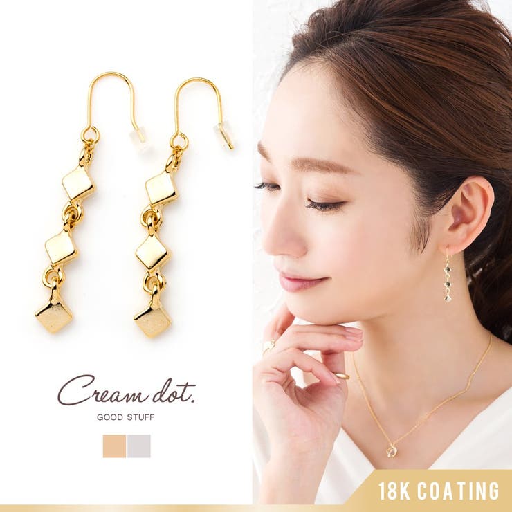 CREAM-DOT 揺れる スイング スウィング ピアス フックピアス ニッケルフリー 金属アレルギー 3連 5連 スクエア モチーフ メタル ゴールド18kコーティング シルバー 結婚式 お呼ばれ アクセサリー シンプル 上品 大人 レディース アクセ
