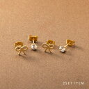CREAM-DOT 2点セット ステンレス製 ピアス 一粒ピアス 金属アレルギー つけっぱなし サージカルステンレス レディース リボン ビジュー スタッドピア...