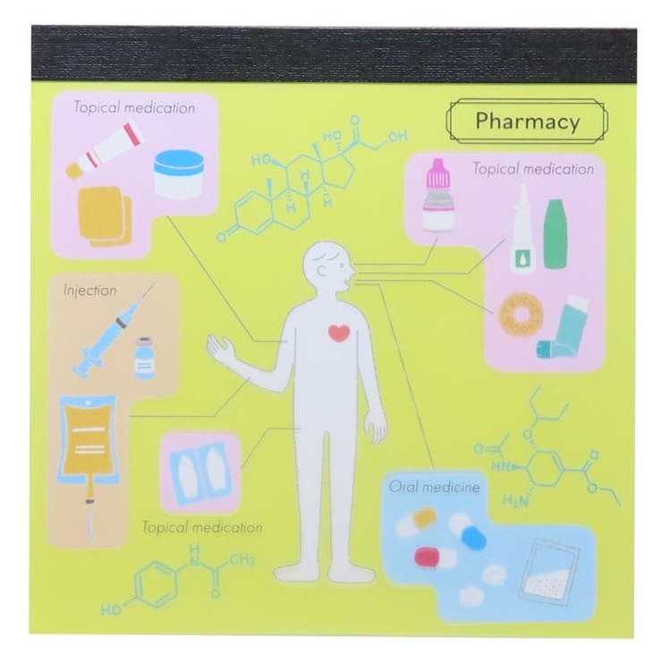 【10％OFFクーポン！配布中！】cinemacollection STUDY HOLIC メモ帳 メモパッド スクエア 薬学 Green ..