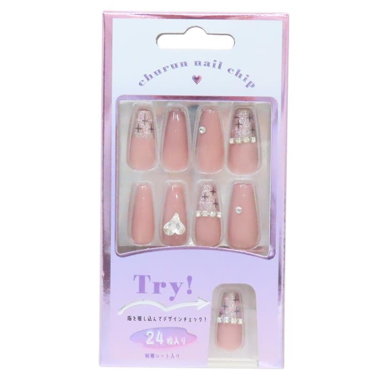 cinemacollection コスメ雑貨 ネイルチップ ロングスクエアタイプ TWEED PINK カミオジャパン ネイルアート 付け爪 おしゃれ グッズ ネイル・マニキュア