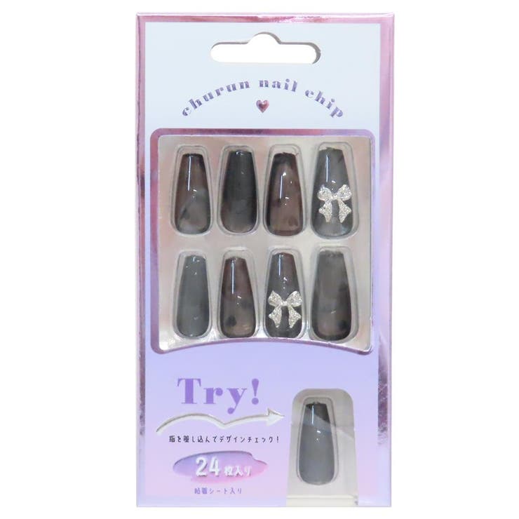 cinemacollection コスメ雑貨 ネイルチップ ロングスクエアタイプ MAGBLACKxCLEAR HEART カミオジャパン ネイルアート 付け爪 おしゃれ グッズ ネイル・マニキュア