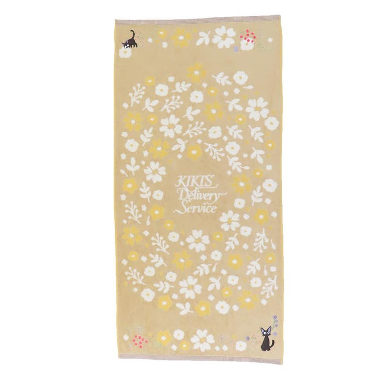 cinemacollection 魔女の宅急便 バスタオル 防菌防臭 無撚糸オーガニックコットンパイルジャカードビッグタオル セピアフラワー スタジオジブリ 丸眞 リネン混紡糸 アップリケ刺繍 お風呂タオル キャラクター グッズ バス・トイレ・掃除洗濯