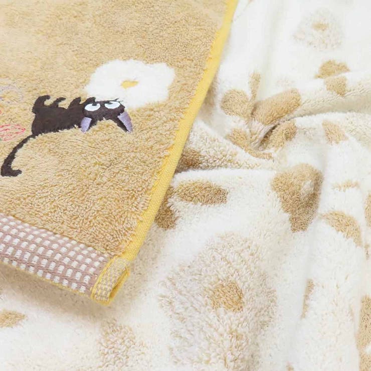 cinemacollection 魔女の宅急便 バスタオル 防菌防臭 無撚糸オーガニックコットンパイルジャカードビッグタオル セピアフラワー スタジオジブリ 丸眞 リネン混紡糸 アップリケ刺繍 お風呂タオル キャラクター グッズ バス・トイレ・掃除洗濯