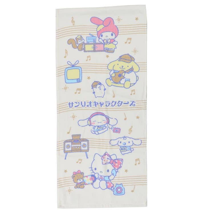 cinemacollection サンリオキャラクターズ フェイスタオル プリントロングタオル レトロミュージック サンリオ 野村タオル 新生活雑貨 キャラクター グッズ バス・トイレ・掃除洗濯