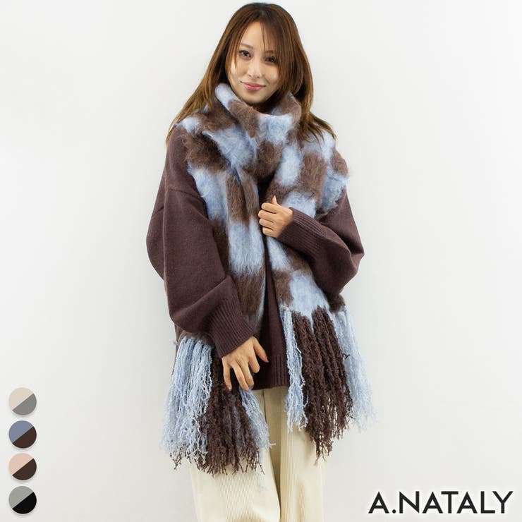 【10％OFFクーポン！1/29(木)1:59まで】A.NATALY 起毛チェックマフラー 小物