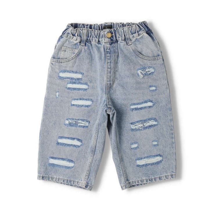 【10％OFFクーポン！3/26(木)1:59まで】こどもの森e-shop ダメージデニム5分丈ハーフパンツ 140cm?160cm V33117 パンツ・ズボン