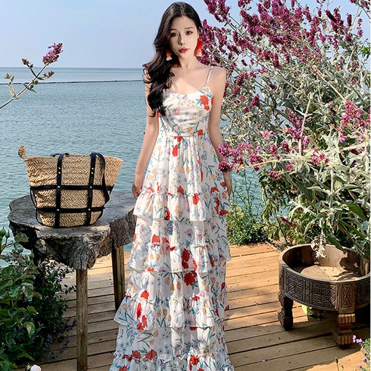 【10％OFFクーポン！3/26(木)1:59まで】JS FASHION リゾートワンピ 花柄 フリル 花柄ワンピ キャミワンピ シースルー マキシワンピ ノースリーブ ビーチワンピ ロングワンピ マキシ丈 ワンピース リゾートワンピース きれいめ 大き