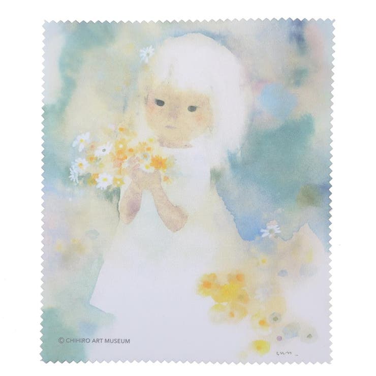 cinemacollection いわさきちひろ メガネ拭き メガネクロス 花を持つワンピースの少女 Green Flash 眼鏡 絵本作家 グッズ 小物