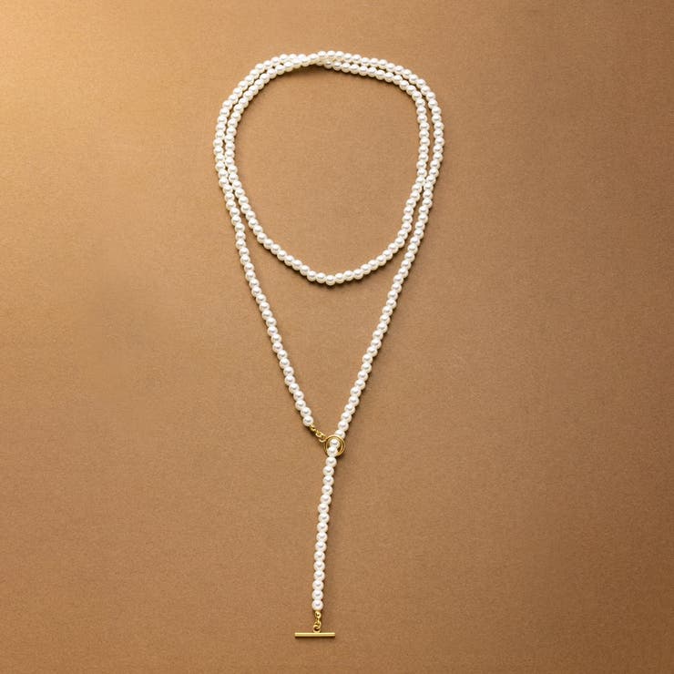 【10％OFFクーポン！11/27(木)1:59まで】CREAM-DOT ステンレス製 ロングネックレス 金属アレルギー 316L つけっぱなし サージカルステンレス ラリエット レディース パール マンテルネックレス y字 5mm 大人 シンプル ゴー