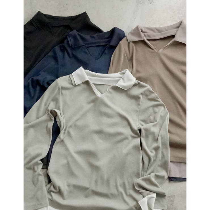 Re:EDIT [2026S/S COLLECTION]リブカットソーチュールレイヤード風ポロトップス トップス shoplistselect-10469242 SHOPLIST サンプル画像2