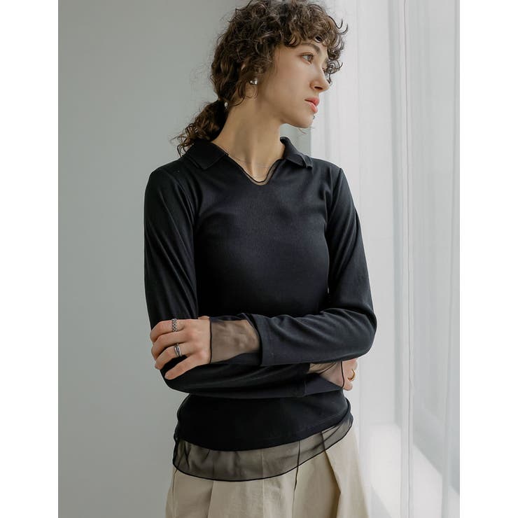 Re:EDIT [2026S/S COLLECTION]リブカットソーチュールレイヤード風ポロトップス トップス shoplistselect-10469242 SHOPLIST サンプル画像3