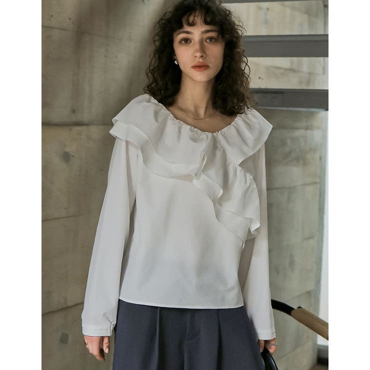 Re:EDIT [2026S/S COLLECTION]無地orギンガムチェックサッカーアシンメトリーフリルブラウス トップス shoplistselect-10469245 SHOPLIST サンプル画像3