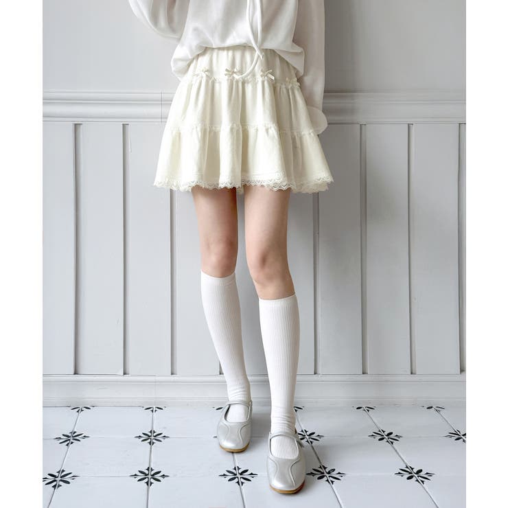 【10％OFFクーポン！3/26(木)1:59まで】by muni:r ダブルレースリボンティアードスカート/2026 SS COLLECTION スカート