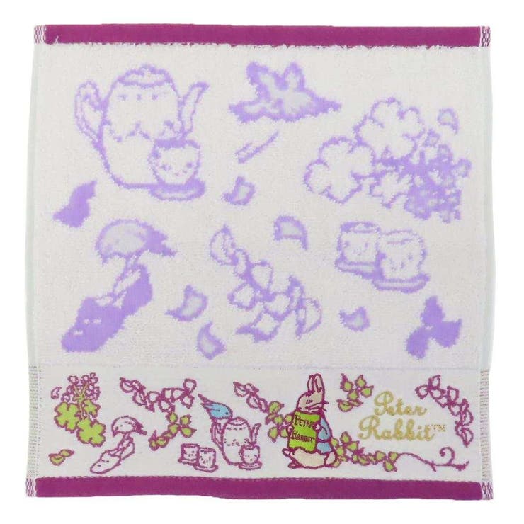 cinemacollection ピーターラビット ハンドタオル 無撚糸 スチームシャーリングミニタオル ドローイングガーデン 丸眞 汗拭きタオル 朱子ボーダー 刺繍 抗菌防臭加工 絵本キャラクター グッズ 小物