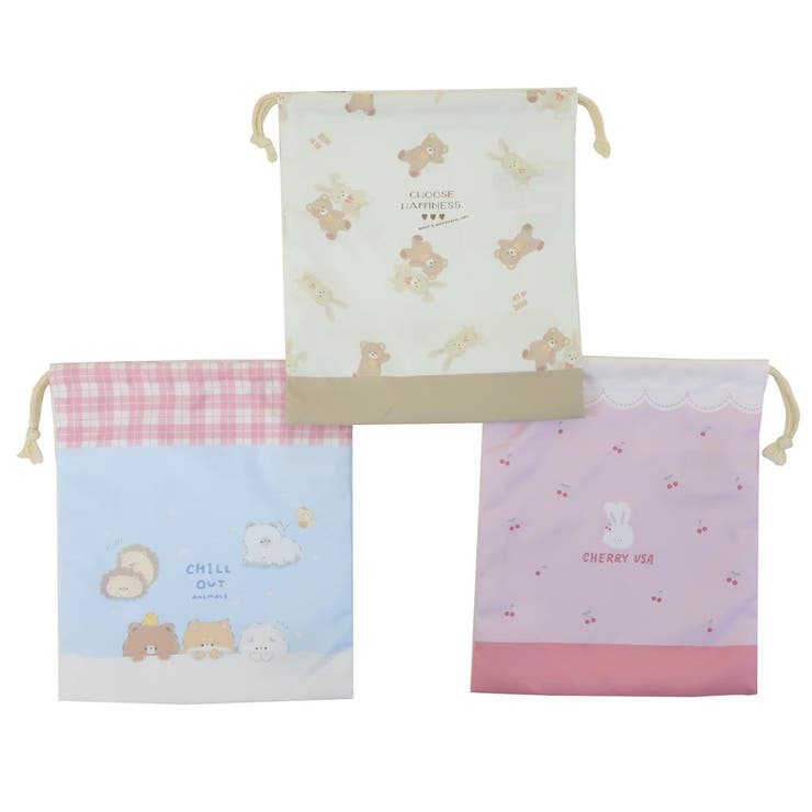 cinemacollection 巾着袋 コップ巾着 3枚セット アニマル 新入学 ニシオ 新学期準備雑貨 幼稚園 保育園 グッズ バッグ・鞄