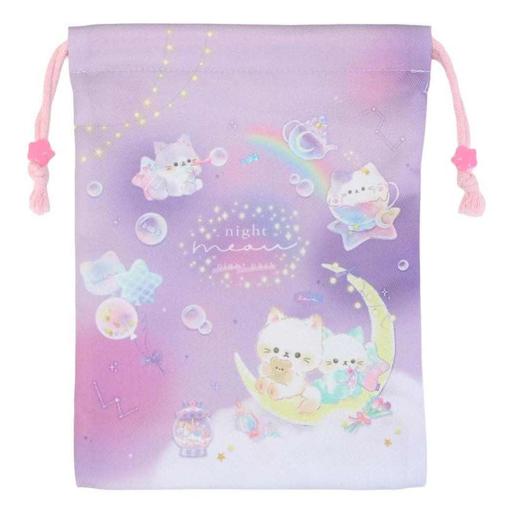 【10％OFFクーポン！2/10(火)1:59まで】cinemacollection 巾着袋 ビーズ付きマチつききんちゃくポーチ ナイトミャウ クーリア ランチ雑貨 新学期準備 グッズ 浴衣・着物