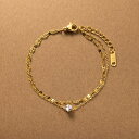 CREAM-DOT ステンレス製 ブレスレット 金属アレルギー 316L つけっぱなし サージカルステンレス レディース ビジュー 2連 ベネチアンチェーン 一粒ビジュー 大人 華奢 ゴールド シルバー ピンクゴールド アクセサリー