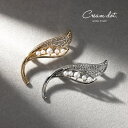 CREAM-DOT ブローチ フォーマル 卒業式 卒園式 入学式 入園式 ママスーツ おしゃれ コサージュ 華やか ピン 上品 エレガント キュービックジルコニア ビジュー パール リーフ 葉 大人 華奢 ゴールド アクセサリー