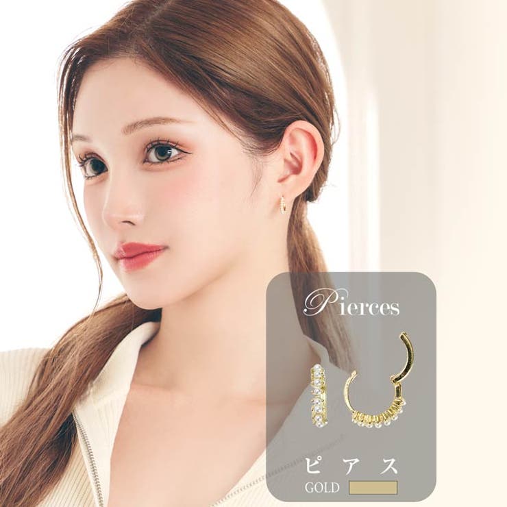 Dazzy パールビジューゴールドリングピアス アクセサリー