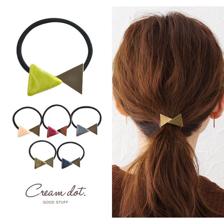 CREAM-DOT 全6色 ヘアゴム ヘアアクセ レディース リボンモチーフ モチーフ ゴールドメタル マーブル ライム ナチュラル レッド グレーオールシーズ...